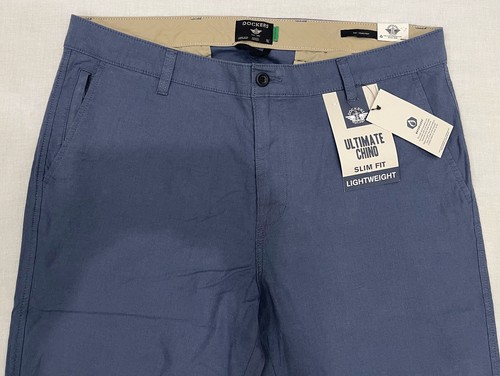 Mens Dockers Ultimate Chino Slim Lightweight Pants 34X34 Blue Linen Blend - Picture 4 of 14