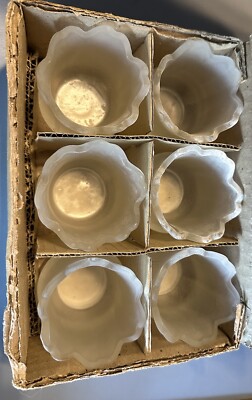 Set of 6 White Frosted Glass Tulip Shaped Votive Candle Holders-Taiwan-3.5''