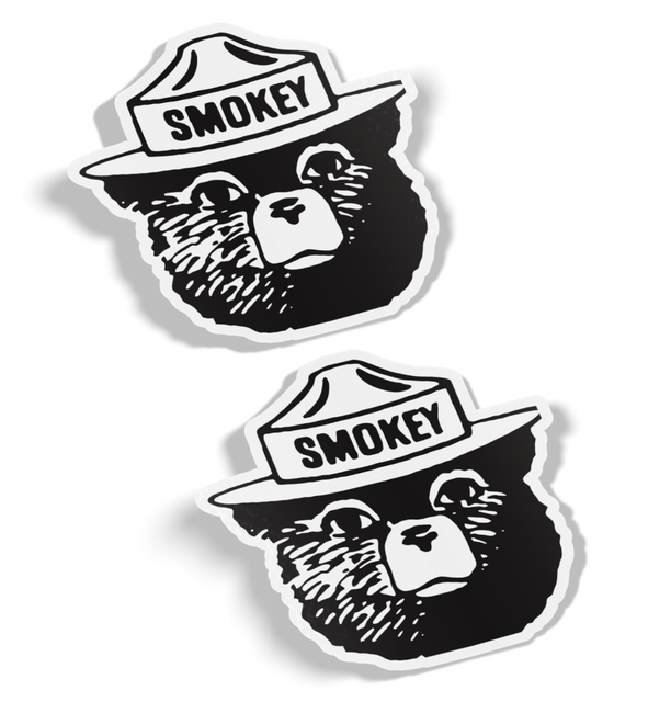 SMOKEY THE BEAR FIREFIGHTING WILDFIRE DECALS, STICKERS, (SET OF 2