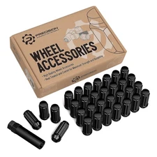 32pc Black Spline Lug Nuts | 9/16" | 9/16-18 | Acorn XL Long Tall + Socket Key