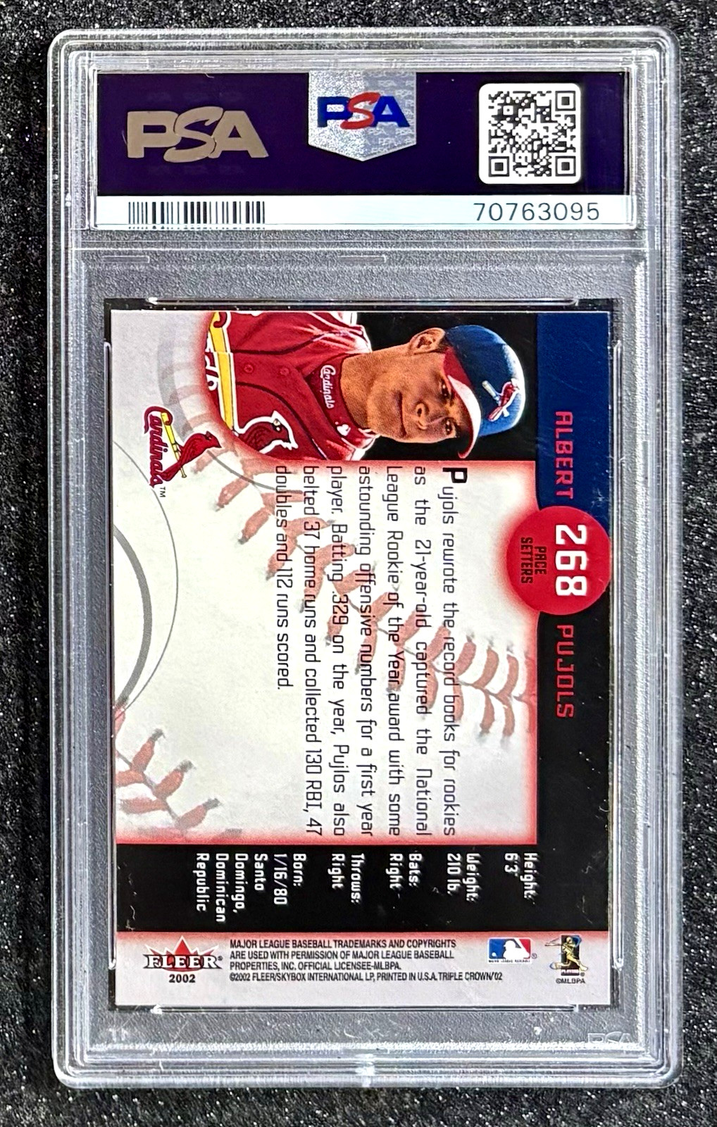 2002 Fleer Triple Crown Albert Pujols #268 St. Louis Cardinals (MVP) PSA 9 MINT view 3