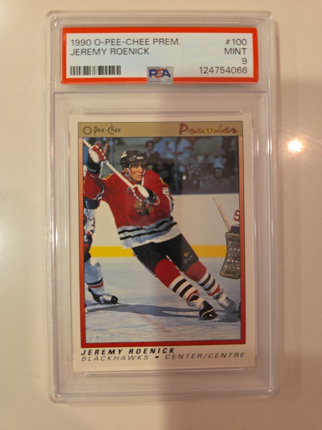1990 O-Pee-Chee Premier Jeremy Roenick Hockey Card #100 PSA Grade 9 MINT