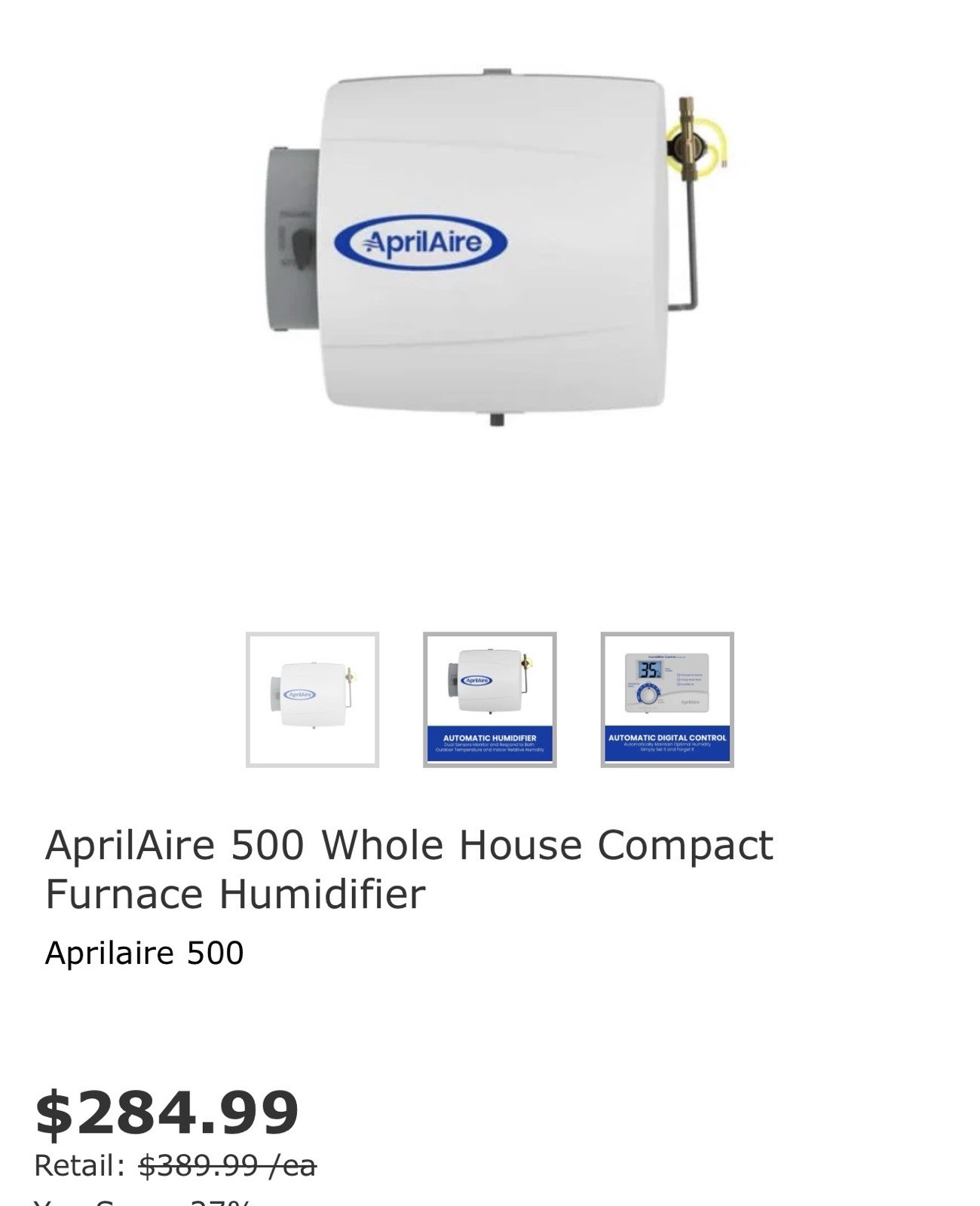 Aprilaire, Model 500, Digital Control, Humidifier, Whole House