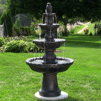Pineapple Resin Outdoor 4-Tier Water Fountain - Black by Sunnydaze