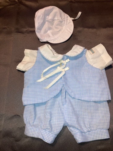 Vintage Cabbage Patch Kids/Doll Clothes Blue Check Preemie Outfit (414)