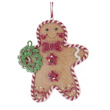 Gingerbread Man Cookie Holding Holly Wreath Christmas Tree Ornament