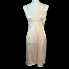 Vintage Vassarette Womans Chemise Slip Dress Sz 36 F Satin Lace Peach 90s Y2k