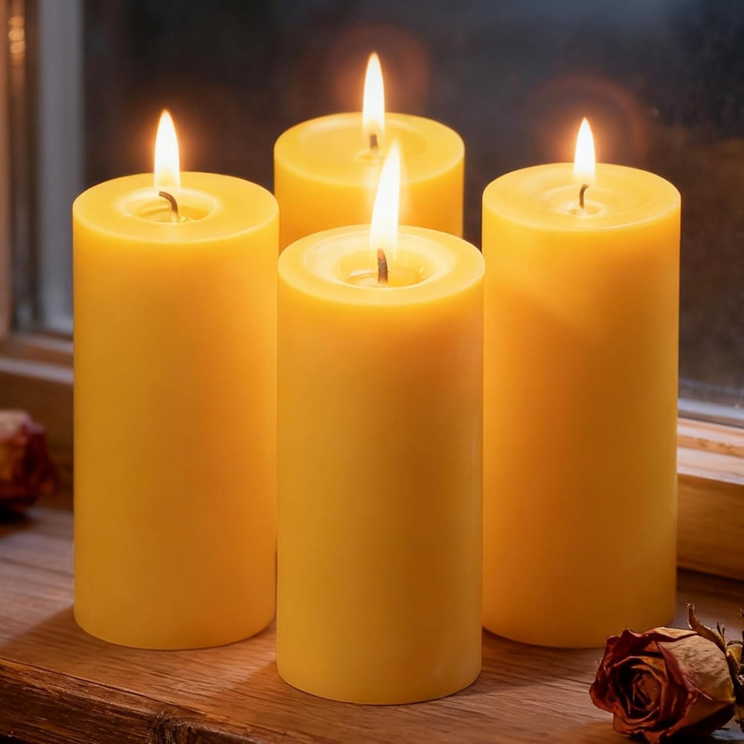 Pure Beeswax Pillar Candles 4 Packs,100% Natural Beeswax Candles-140 Hours Long