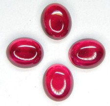 4 PCS. / 21.15CT. OVAL CABOCHON CUT 11x9 MM. PIGEON BLOOD RED RUBY LAB CORUNDUM