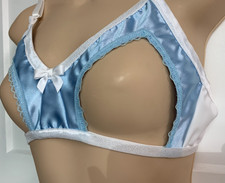 Satin Open Tip Bra - Adult Sissy - Cross Dresser Male - Pink or Blue