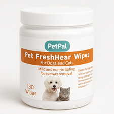 Daily Ear Cleaning Wipes, Removes Dirt, Wax  Odor for Dogs and Cats, 130 Pads