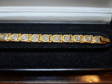 gold tone metal square panel link chain bracelet with box clasp 20cm