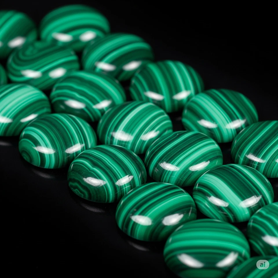 Lote de piedras preciosas sueltas cabujón cabujón redondo malaquita natural de 3x3 mm a 20x20 mm Foto 4 de 4