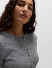 Marks & Spencer Womens Grey Marl Cotton Button Crew Long sleeved Cardigan - M&S