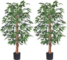 2Packs 4FT Artificial Ficus Tree with Sturdy Plastic Pot for