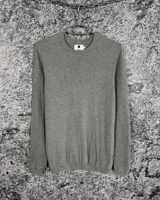 Men s NN07 Albert Long Sleeve Crewneck Pullover Waffle Knit Gray Size L