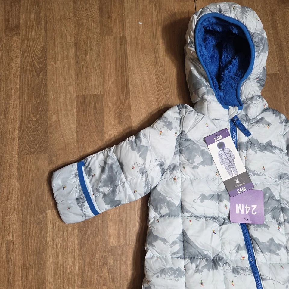 男孩 Spyder 连帽雪地服折叠连指手套/短靴蓝色尺寸 - 全新带标签 — 第 4/4 张图片