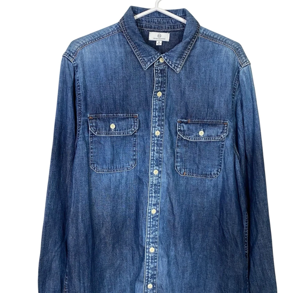 Camisa ocidental AG Adriano Goldschmied masculina M Benning utilitária denim cambraia NOVA - Imagem 4 de 4
