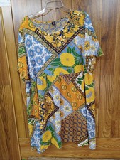 Shein Curve Womens 3XL Dress Floral Round Neck Short Sleeve Multcolor Yellow