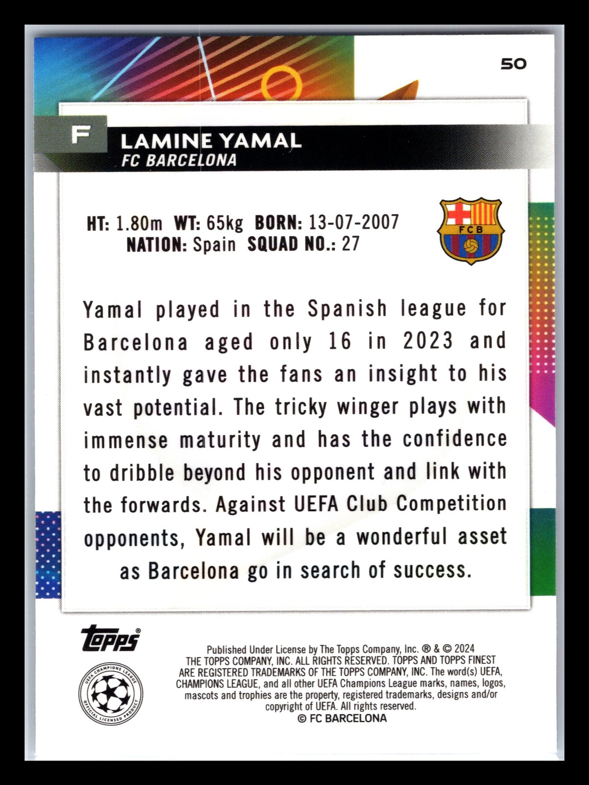 2023-24 Finest UEFA Club Competitions #50 Lamine Yamal view 2