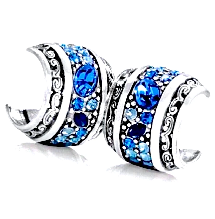 BRIGHTON CRISTAL VIAJE TONOS AZULES SWAROVSKI CRYS HUGGLE POSTE PENDIENTES NUEVO CON ETIQUETAS + BOLSO✨VTG Foto 4 de 4