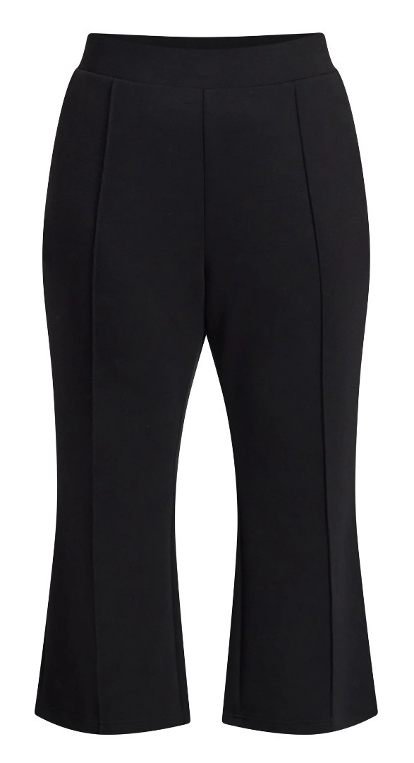 Women's Cropped Wide-Leg Pants Black Pull On Flat Front Solid Regular