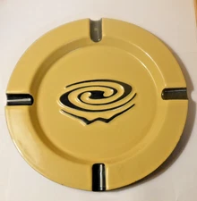 Vintage Whirlpool Corp. 8" porcelain coated metal yellow gold and black ashtray