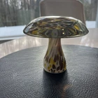 Vintage yellow copper white Murano Art Glass Mushroom Paperweight