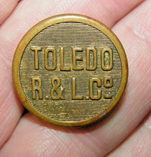 Original Toledo Railway & Light Company Brass Uniform Button Superior Quality