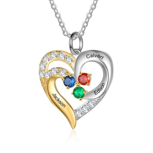 Custom 1-5 Name Birthstone Heart Pendant Necklace Gift Jewelry Engraved Silver - Picture 7 of 12