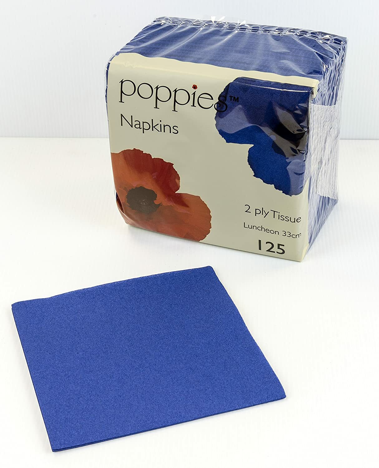 Paper Napkins Blue 2Ply  Poppies Serviettes Party Tableware 33cm Pack of 125