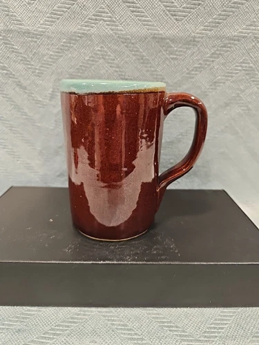Brown/Turquoise Coffee Mug, Red Wing Pottery Rounded Handle