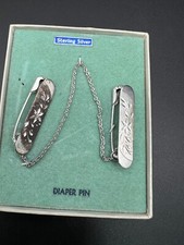 Wells Sterling Silver Baby Diaper Pins in Original Box