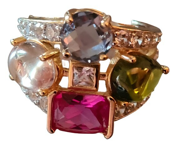 Bague italienne argent 925 plaqué or 18k avec tourmalines véritables 8.4g