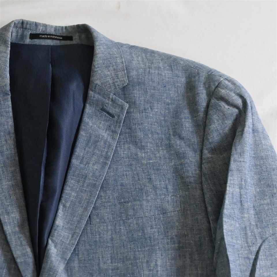 Blazer Bar III Slim Fit 46R Azul Lino Algodón Cambray Traje Chaqueta Abrigo Deportivo Foto 2 de 4