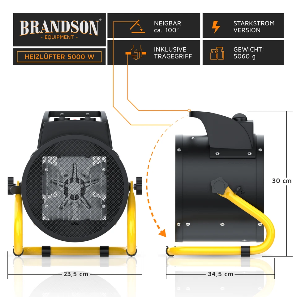 Brandson Heizlüfter 5000 W - 588m3/h extra stark Elektroheizgebläse Baustelle - Bild 3 von 4