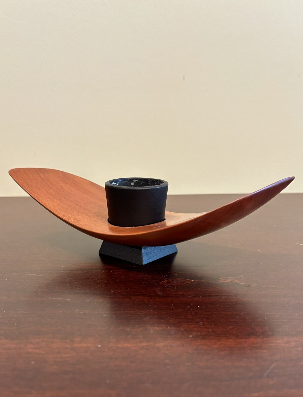 Ikebana Display Hawaiian Curly Koa Wood Black Brass Frog Japanese