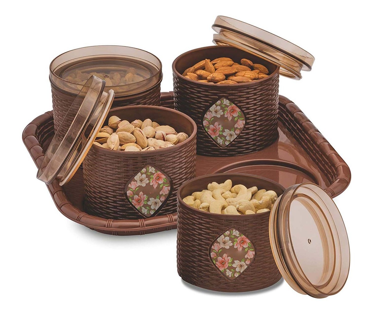 Pcs Plastic Air-Tight Dry Fruit Set Box with Lid Serving Tray