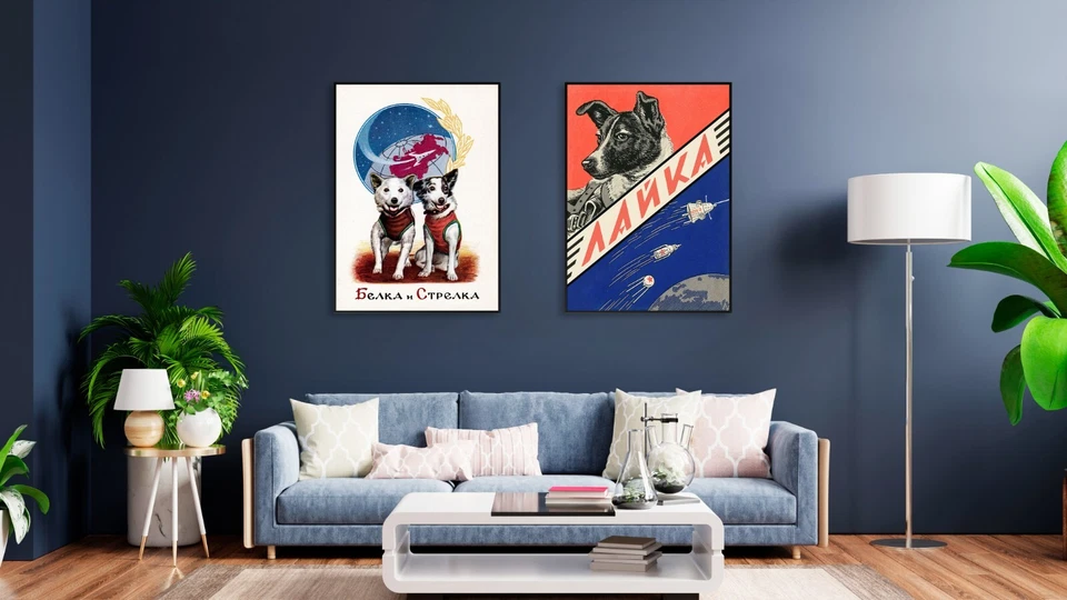Laika, first space dog, 1960s — Soviet vintage space poster, propaganda poster - Image 4 of 4