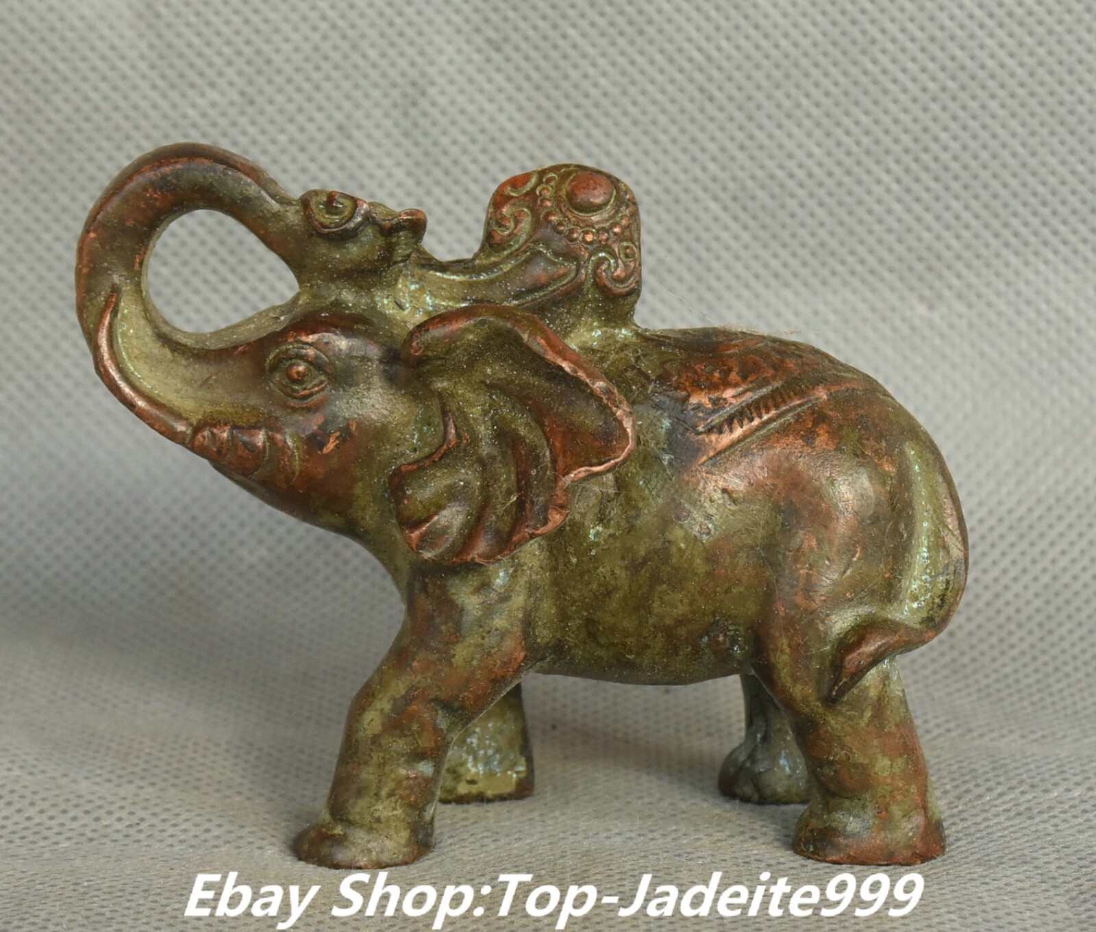 3.3" Antique China Dynasty Pure Copper Fengshui Ruyi Elephant Animal Statue