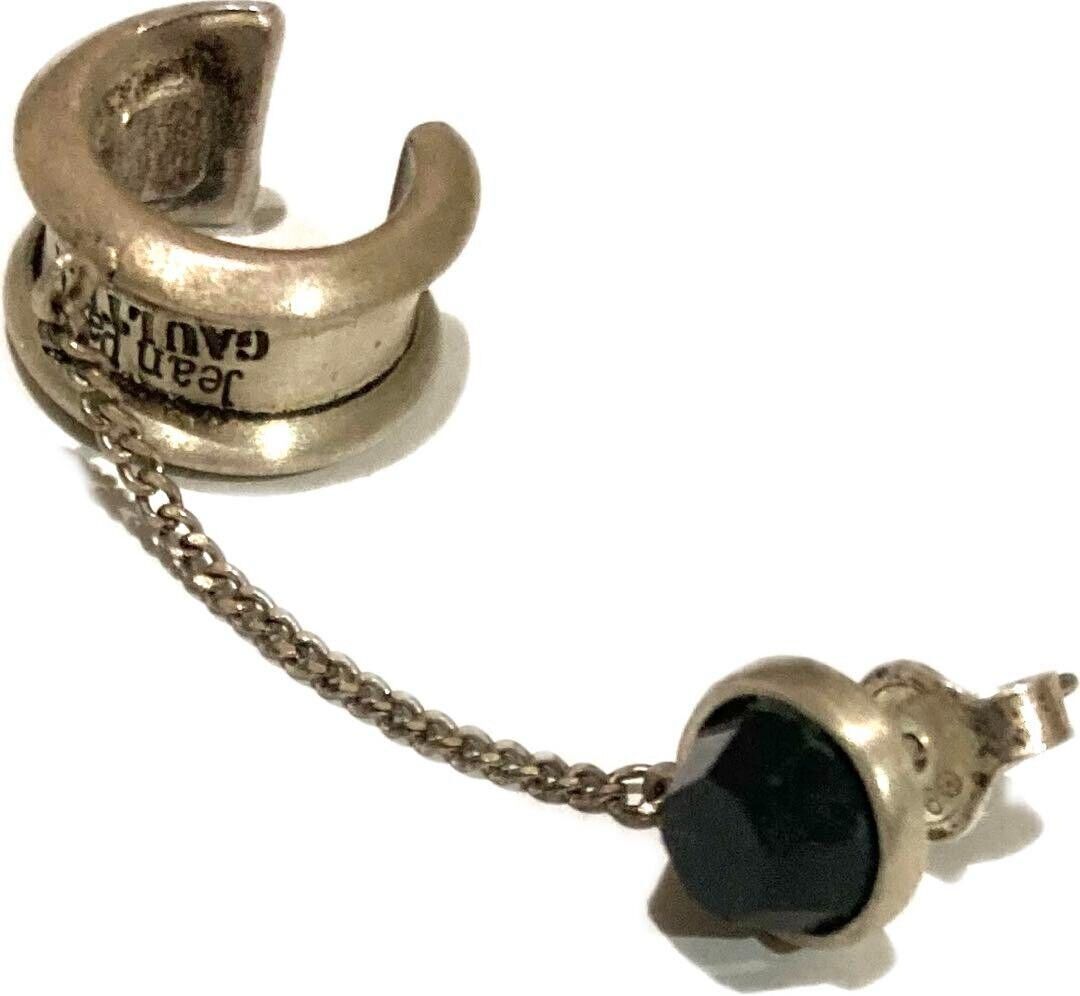 Jean Paul Gaultier w/ Chain Linked Stud Silver Onyx Bijoux Jean Paul Gaultier w/ Chain Linked Stud Silver Onyx Bijoux
