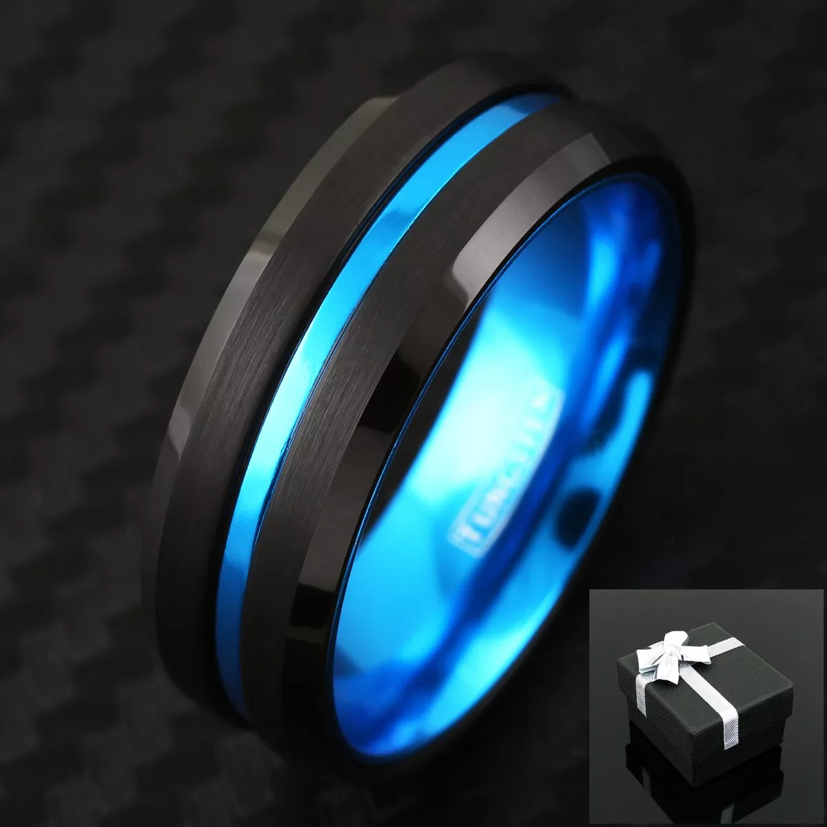 Tungsten blue line store wedding bands