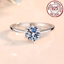 1ct Gorgeous Round Cubic Zirconia 925 Sterling Silver Engagement Rings for Women