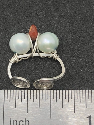 Fine Silver Handcrafted Ear Cuffs Genuine Fire Opal + Pearls E3 - Photo 3/6