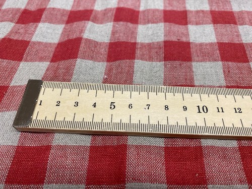 French Vintage 100% Linen Gingham Check RED Curtain Upholstery Fabric - Picture 6 of 7