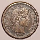 1893 BARBER DIME -- awesome AU -- deep blue-grey toning, cartwheel luster
