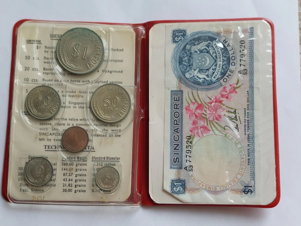 Singapur 1967 6 monedas BU conjunto embalaje original nueva emisión con nota Foto 4 de 4