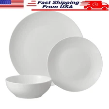 White Stoneware Dinnerware Set 12-Piece Elegant Tableware 4 Porcelain Look New