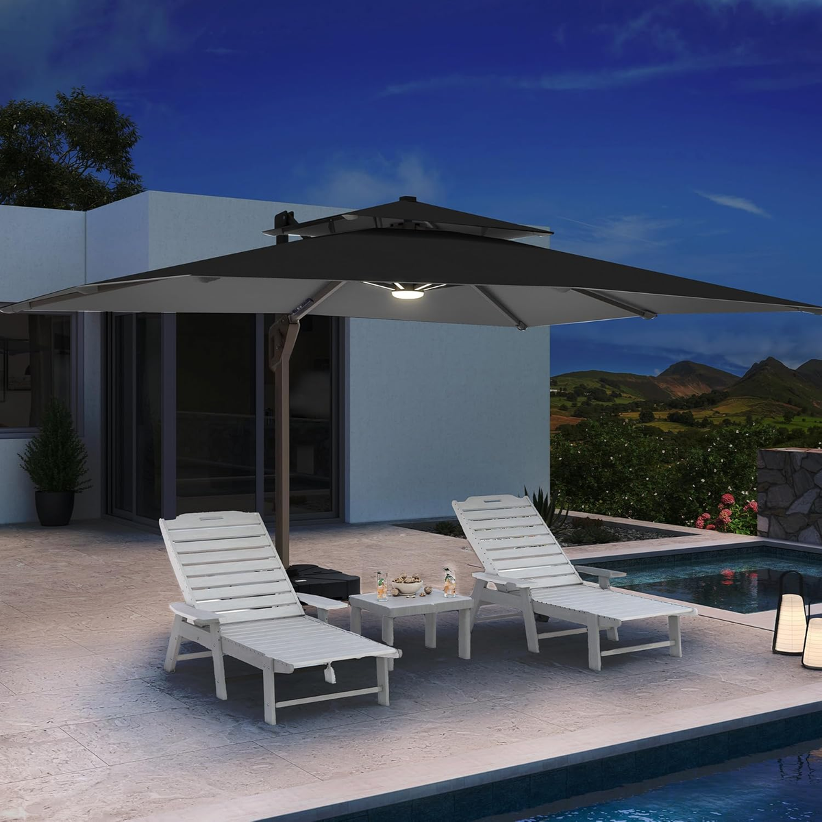 best large cantilever patio umbrella Pellebant 9 ft. x 11 ft. Dual Top Offset Cantilever Crank-Control 360 Rotation Patio Umbrella in Red with 350 lbs. Weighted Base