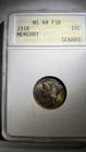1916 10C Mercury Dime ANACS MS64 FULL BANDS *ESTATE SALE*